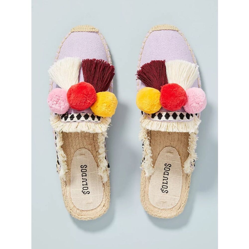 Soludos Coco Lilac Multicolor Pom Pom Espadrille Slides Sz 6 Anthroplogie Boho